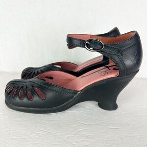 John Fleuvog Friends Lulu Mary Jane Heels Size 6 Black Pinup Retro Leather